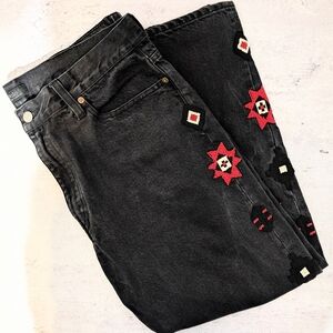 Polo Ralph Lauren Avery Beaded Boyfriend Jeans Black Aztec Size 32